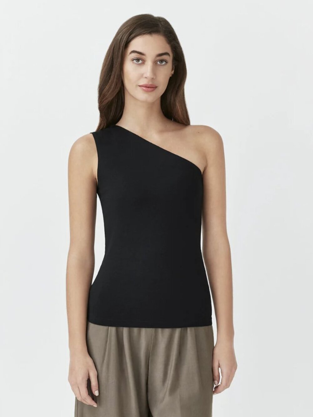 Cuyana Black Asymmetric One-Shoulder Tank
